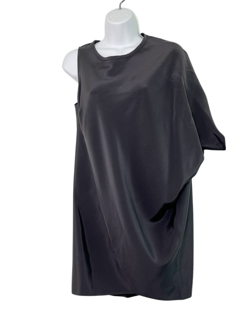 Tish Cox Charcoal Grey Satin Architectural Draped Asymmetrical Mini Dress XS